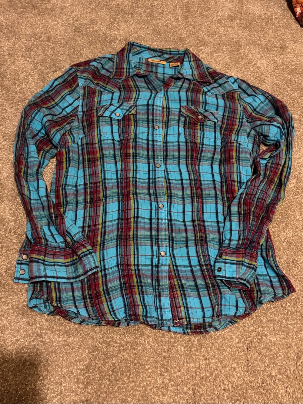Women’s Wrangler Pearl Snap Teal Western Cowgirl Rodeo